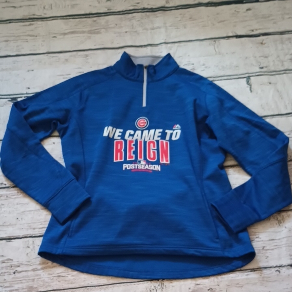 Majestic Blue Women's Cubs We Came To Reign 2018 Thermabase 1/4 Zip Pullover M